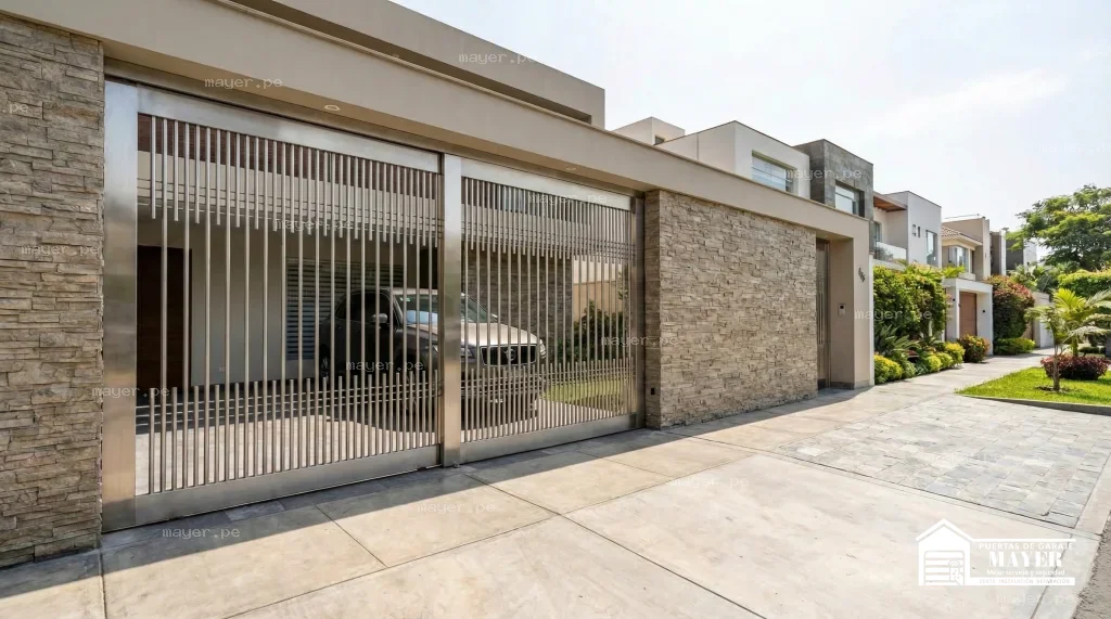Puerta garaje acero inoxidable residencial moderna mayer