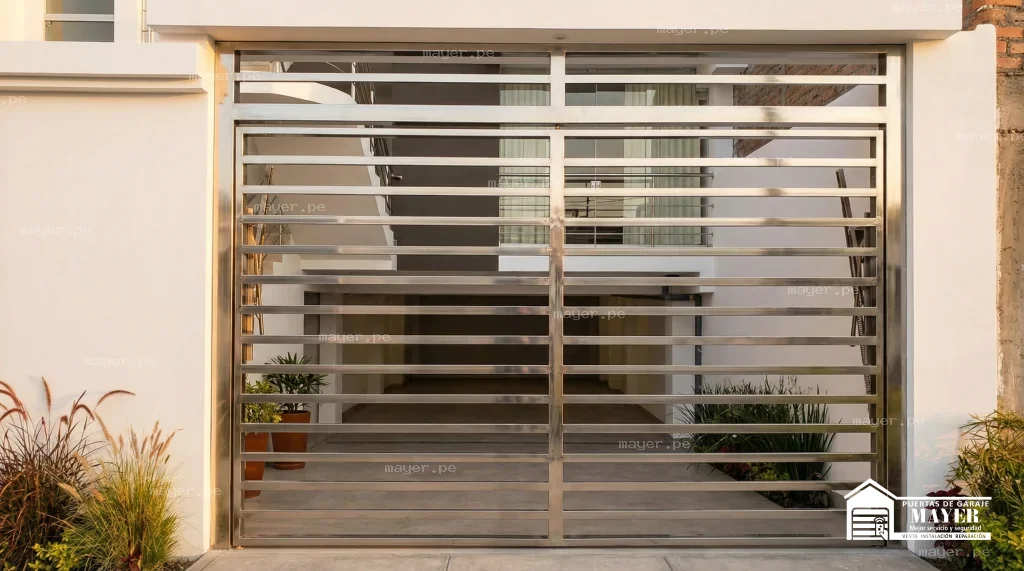 Puerta garaje seccional acero inoxidable premium mayer